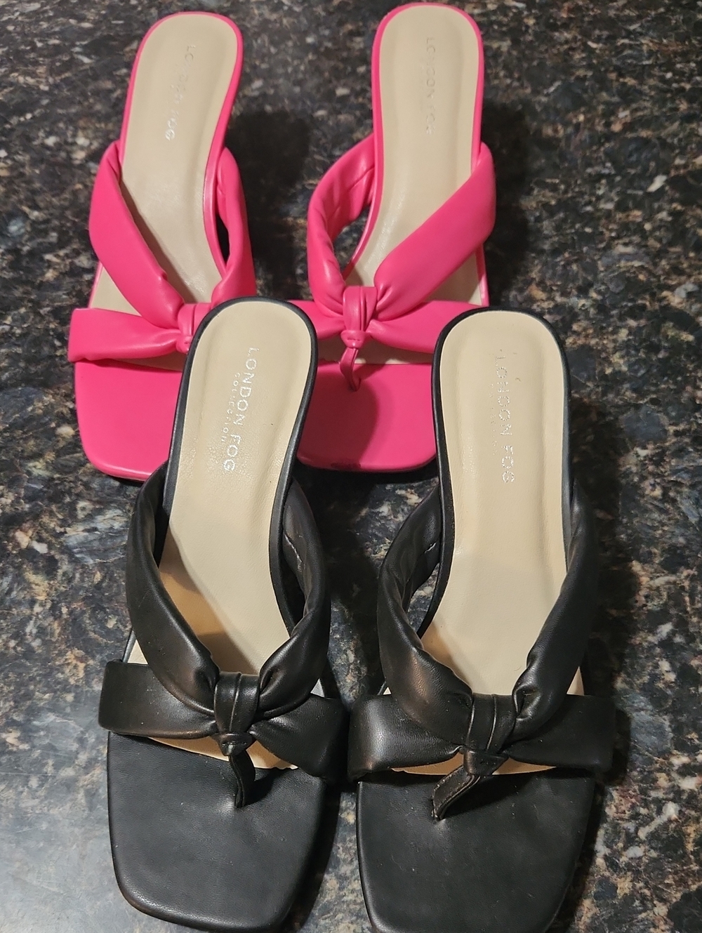 London Fog Knot-Front Slide Sandals in Hot Pink and Black